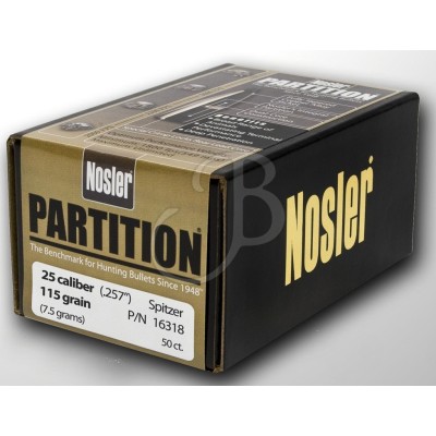 Palle Partition 257" 115 Gr Spitzer 16318 - Confezione Da 50 Pezzi - NOSLER